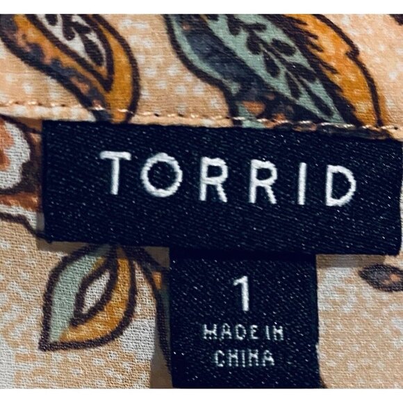 Torrid Top Womens 1X Orange Floral Chiffon Babydoll Sheer Hi Low Hem Boho - Picture 6 of 9